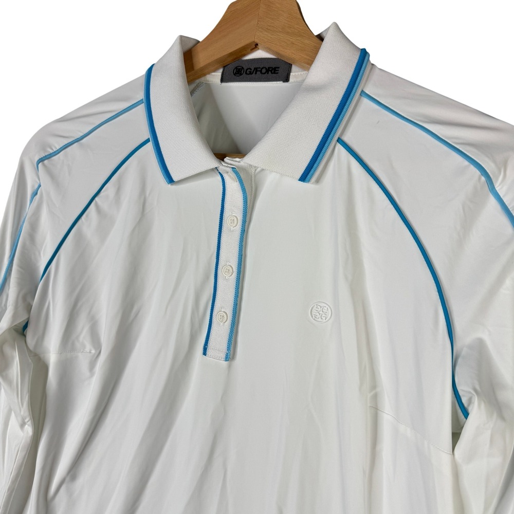 G/FORE Womens Long Sleeve Tech Polo Shirt White Blue Piping Size S Golf